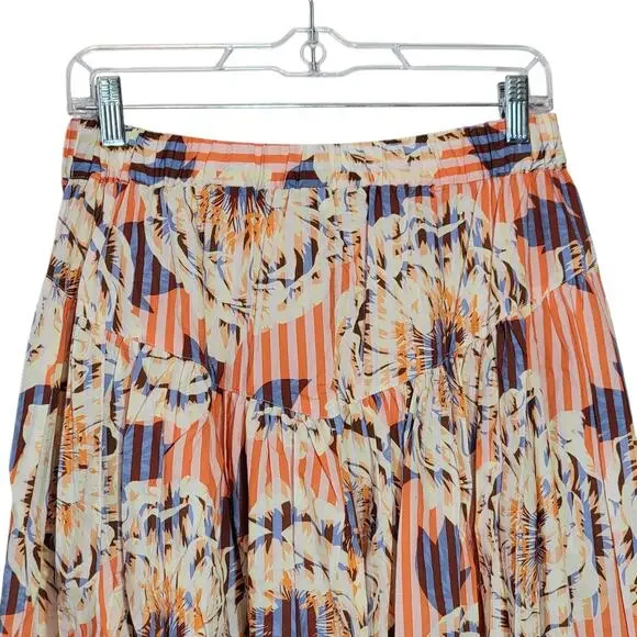 Anthropologie Stripe Floral Button Front A-Line Midi Skirt Cotton Red Blue S - Picture 9 of 15